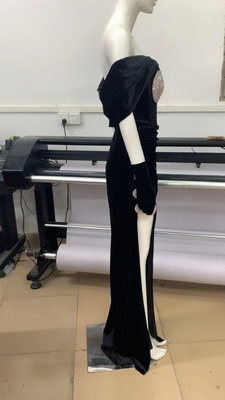 ED2525 Fashionable Off-Shoulder Black Rhinestone Satin Evening Dress Customized Sample for Women's Elegant Pencil Dress