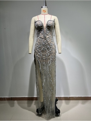 Elegant Handmade ED2668 Women's Tight Fringe Decorated Casual Evening/Night Natural Waistline Knitted Dress