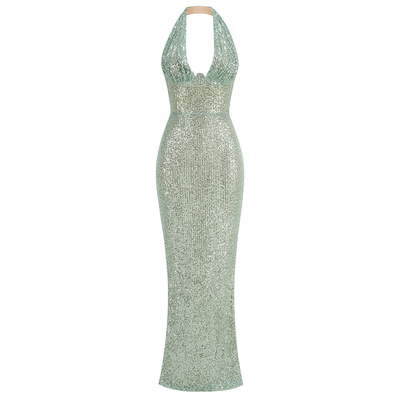 Bruid Mother of the Bride Strap V-Neck Backless Mermaid Long Evening Dress with Natural Waistline and Tie-Up Elements