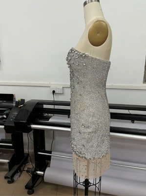 ED2543 Diamond Shimmer One-Shoulder Fringe Luxurious Formal Women's Shimmering Sexy Party Dress Woven with Jacquard Loom