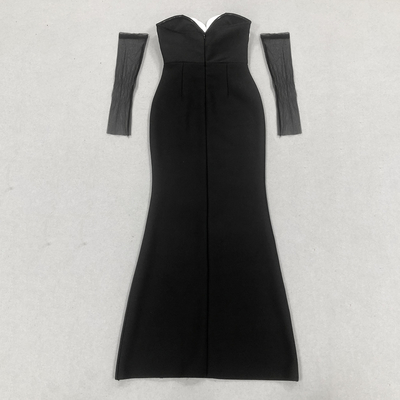 SB3281 Kimshein 3D Flower Bodycon Bandage Party Dress in Black Maxi Design for a Glamorous and Sophisticated Look