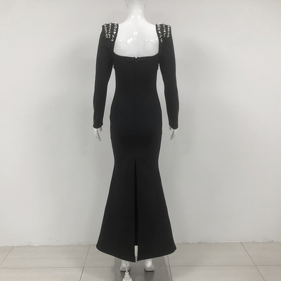 LS2590 End Bandage Mermaid Long Dress with Water Diamonds and High Slit Customizable Logo Position Concave-convex Printing