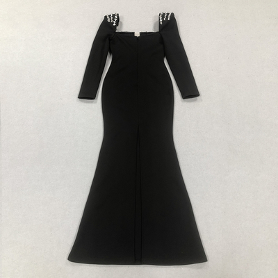 LS2590 End Bandage Mermaid Long Dress with Water Diamonds and High Slit Customizable Logo Position Concave-convex Printing