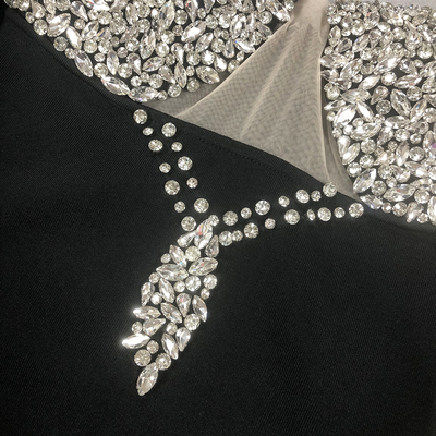 LS2590 End Bandage Mermaid Long Dress with Water Diamonds and High Slit Customizable Logo Position Concave-convex Printing