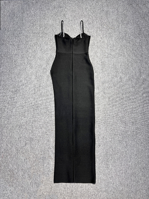 SB3089 Women's Sleeveless Diamond Black Maxi Dress High Slit Crystal Bandage Evening Gown for a Stunning and Elegant Look
