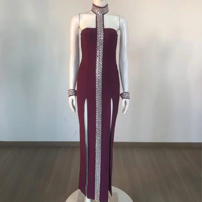 Kimshein SB3057 end Women's Dress with Luxurious Diamond Sexy Backless Design Extra Long Fashionable Bandage Party Dress