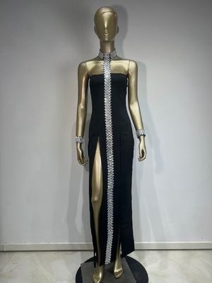 Kimshein SB3057 end Women's Dress with Luxurious Diamond Sexy Backless Design Extra Long Fashionable Bandage Party Dress
