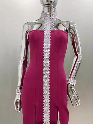 Kimshein SB3057 end Women's Dress with Luxurious Diamond Sexy Backless Design Extra Long Fashionable Bandage Party Dress