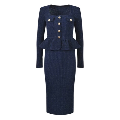 KD2335 Elegant Knitted Dress Spring Mermaid Dress for Office Lady Long Sleeve Party Dress in Stock