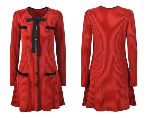 A-Line Party Dress in Vibrant Red for Women's Spring Dress KD2348 Knitwear Dress