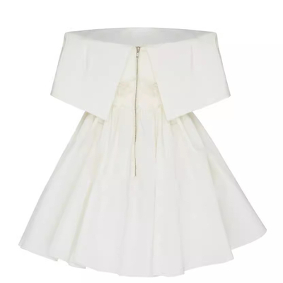 Color Blocking White Polyester Customizable Sleeveless Dress for Elegant Summer Parties and Festivals