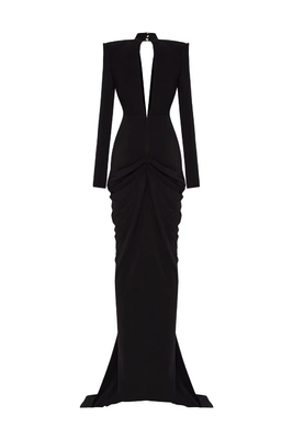 100 Pieces LS2598 end Women's Evening Dress with Long Sleeves Deep V-neck Floor-length Classic One-piece Dress Ladylike Style