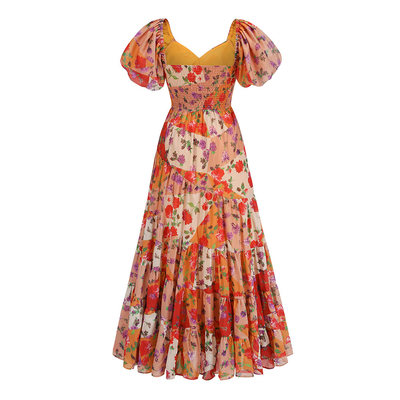 Color Blocking Technique Boho Floral Print Maxi Dress Elegant Summer Casual Party Dress for Women from Guangdong