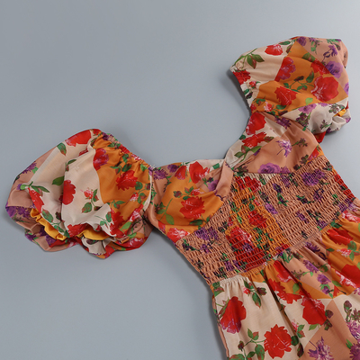 Color Blocking Technique Boho Floral Print Maxi Dress Elegant Summer Casual Party Dress for Women from Guangdong
