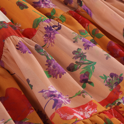 Color Blocking Technique Boho Floral Print Maxi Dress Elegant Summer Casual Party Dress for Women from Guangdong