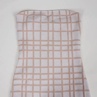 Women's Sweet Style Grid Dress Medium Length Cocktail Party Dress with Color Blocking Design