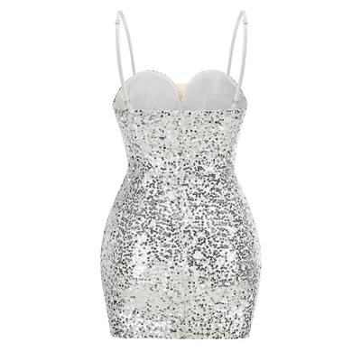 SB3295 Silver Sequin Women's Luxurious Pearl Crystal Mini Bodycon Dress Elegant Party Dress in Pure Color from Guangdong
