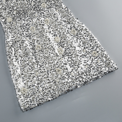 SB3295 Silver Sequin Women's Luxurious Pearl Crystal Mini Bodycon Dress Elegant Party Dress in Pure Color from Guangdong