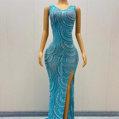 AD1852 end Women's Sexy Maxi Dress Sleeveless Train Dress with High Slit A Perfect Combination of Luxury and Sensuality