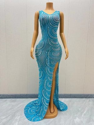 AD1852 end Women's Sexy Maxi Dress Sleeveless Train Dress with High Slit A Perfect Combination of Luxury and Sensuality