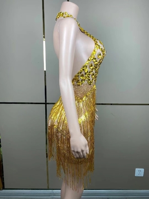AD1849 Women's end Luxurious Short Skirt Sexy Fringe Sleeveless Dress Elastic Fabric for Modern Dance Elastic Dress