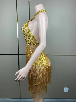 AD1849 Women's end Luxurious Short Skirt Sexy Fringe Sleeveless Dress Elastic Fabric for Modern Dance Elastic Dress
