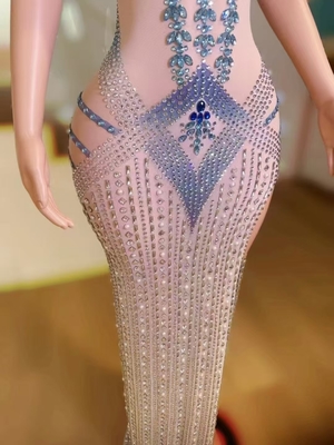 AD2392 Classic Dress Sexy Role Play Outfit Crafted from Spandex/Polyester with High Slit and Sparkling Rhinestone Accents