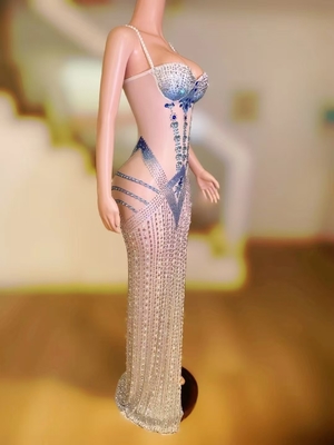 AD2392 Classic Dress Sexy Role Play Outfit Crafted from Spandex/Polyester with High Slit and Sparkling Rhinestone Accents