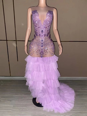 AD2102 Floor Length Classic Evening Gown End Elegant Netted Dress Irregular Shape Perfect for Snowmobiles