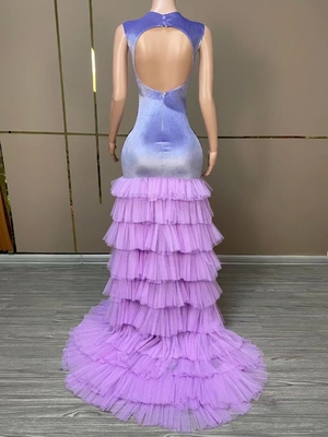 AD2102 Floor Length Classic Evening Gown End Elegant Netted Dress Irregular Shape Perfect for Snowmobiles
