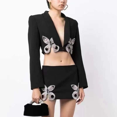 SR2272 Spring Autumn Crystal Two-Piece Women's Suit Set Two-Piece Women's Jacket and Skirt in Slim Fit with Fast Shipping