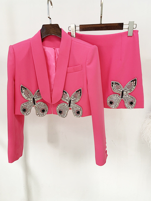 SR2272 Spring Autumn Crystal Two-Piece Women's Suit Set Two-Piece Women's Jacket and Skirt in Slim Fit with Fast Shipping