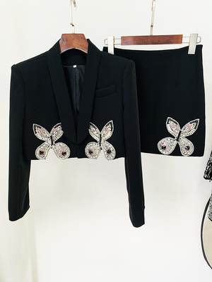 SR2272 Spring Autumn Crystal Two-Piece Women's Suit Set Two-Piece Women's Jacket and Skirt in Slim Fit with Fast Shipping
