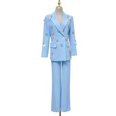 Kimshein SR2269 Spring Women's Feather Clothing Set Pure Color and Water Drill Crystal for Customer Requirements
