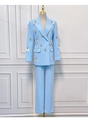 Kimshein SR2269 Spring Women's Feather Clothing Set Pure Color and Water Drill Crystal for Customer Requirements