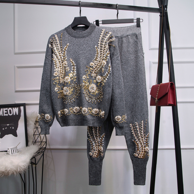 WC2202 Women's Winter Sweater with Pearl Decoration Regular Sleeve Size S-2XL Fabric Pearl Embellishment