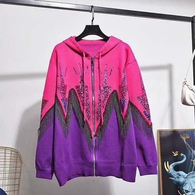 Kimshein WC2200 Women's Designer Winter Casual Sweater Plus Size Coat Shiny Fringe Suit Set Twinset Matching Set