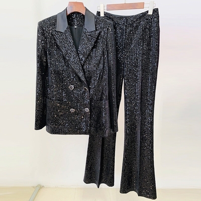 Supply Type Stocked Women's Two-Piece Set with Floral Print and Shimmering Pants Fashionable Design