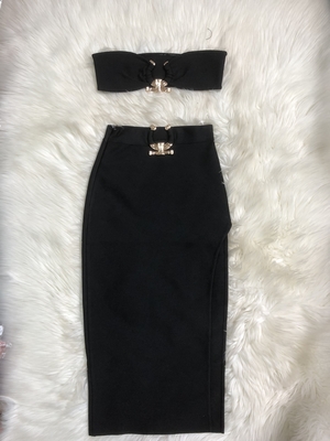 2022 FD2388 Gold Shien Women's Sexy Two-Piece Set Metal Bandage Fabric High Score Body Two-Piece Evening Dress Suit