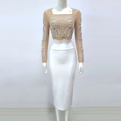 SS2250 Long Sleeve Top and Shimmering Two-Piece Set crafted from Artificial Silk Material for Spring Casual Dress