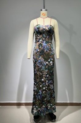 ED2654 Women's Shimmering Party Dress Sleeveless Sequin Maxi Dress with Floral Design at Luxury Ballroom