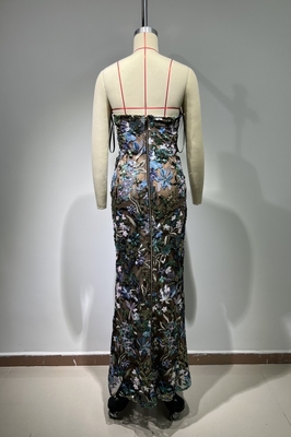 ED2654 Women's Shimmering Party Dress Sleeveless Sequin Maxi Dress with Floral Design at Luxury Ballroom