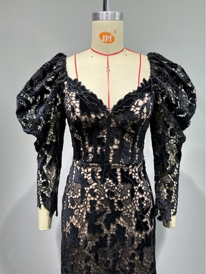 Elegant and Sexy Black Lace Fabric Long Sleeve Formal Wedding Evening Party Dress for Women at Nightclub