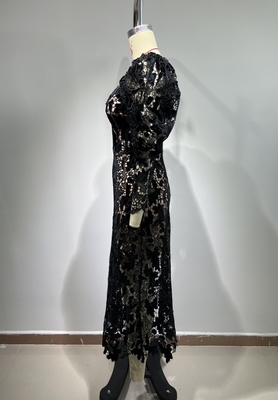 Elegant and Sexy Black Lace Fabric Long Sleeve Formal Wedding Evening Party Dress for Women at Nightclub