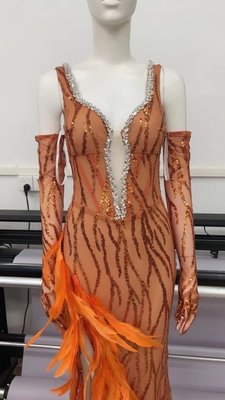 ED2558 Women's Full Length Diamond Dress Featuring Glittering Sequins and a Flattering Slit Design for a Chic Party Look