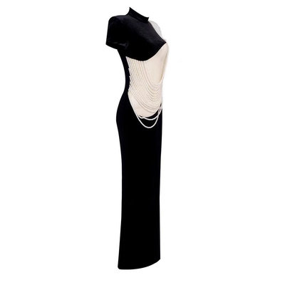 Customizable Logo Position ED2604 Velvet Dress for Women Elegant and Sexy Pearl Evening Dress
