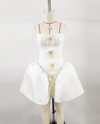 Silky Satin Fabric Strapless Mini Dress Luxurious Bandage Floral Bodycon Elegant Party Dress