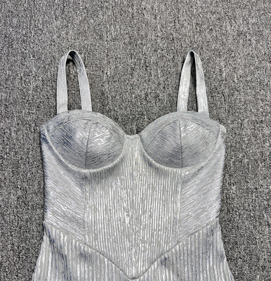 SB3257 Silver Luxury Evening Dress Slip Strap Dress V-neck Elegant Women's Bodycon Dress for Sophisticated Ladies