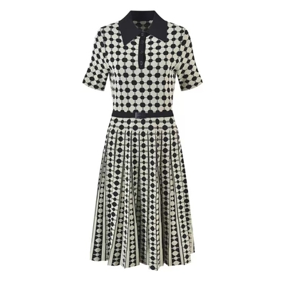 Customizable Logo Position and Embossed Printing Method Knitted Fabric Casual Retro Dress for SB3297 Fashion Spring Dress