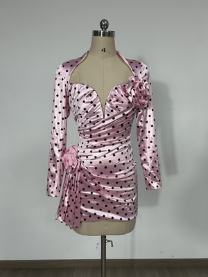 Kimsheinfashion LS2596 Women's Deep V-Neck Party Dress Elegant Polka Dot Print and 3D Flower Decoration for a Chic Look